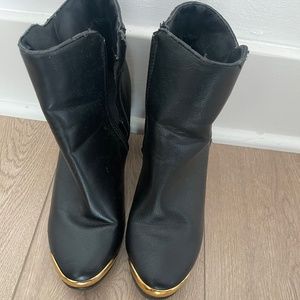 Faux Leather Bootie (Gold Toe Trim)